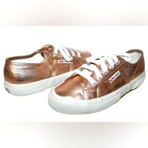 Clean SUPERGA 6 US Women's Metallic Salmon Lame Coated Canvas Sneaker Mint #19